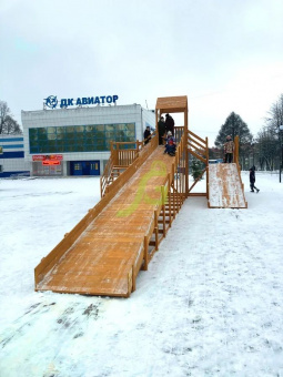 Зимняя деревянная горка "IgraGrad Snow Fox 12 м" с двумя скатами (две лестницы)